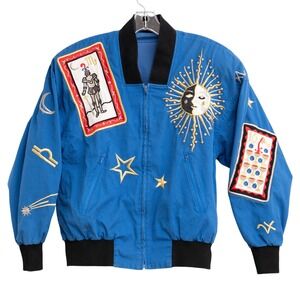 VTG Tarot Celestial Embroidered 80s Bomber Jacket SunMoon Zodiac Maximalist Loud